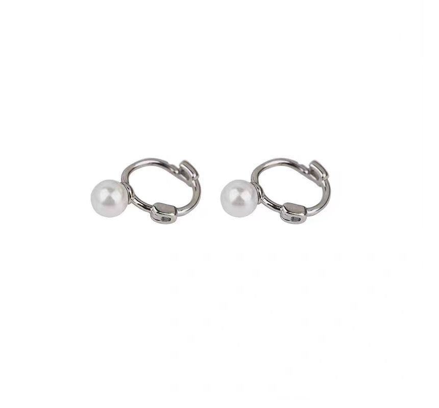 Sterling Silver Faux Pearl Earring Huggie