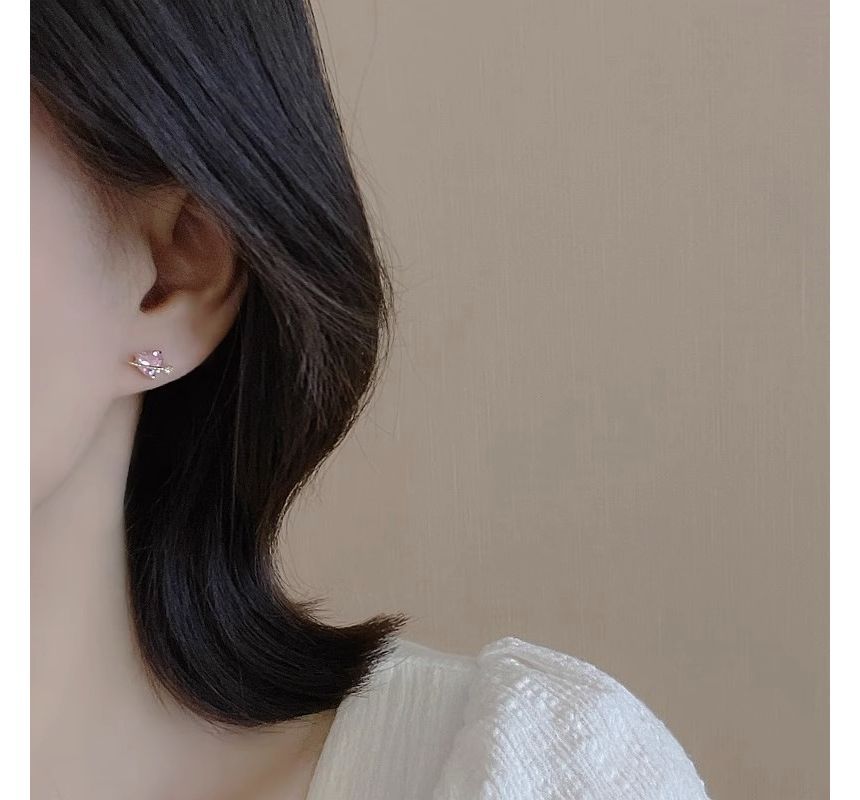 Silver Planet Heart Stud Sterling Earring Rhinestone