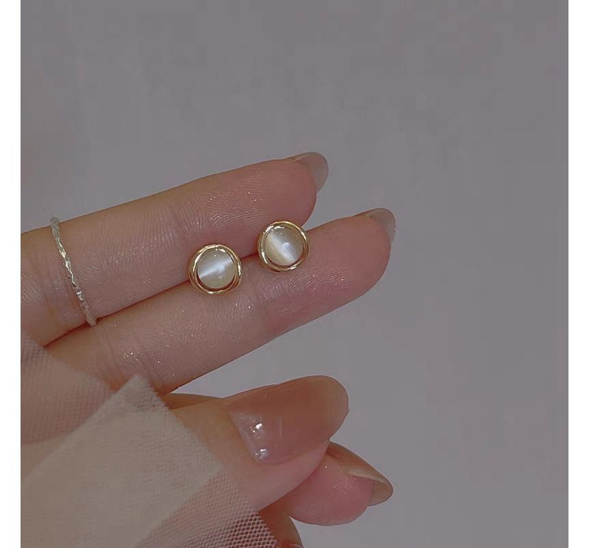 Stud Earring Cat Eye Stone Alloy Faux