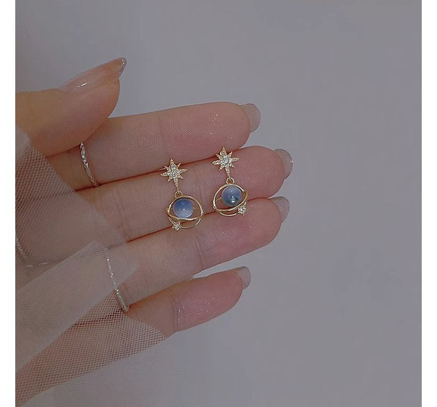 Planet Alloy Faux Rhinestone Drop Earring Eye Star Stone Cat