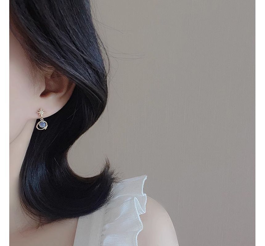 Planet Alloy Faux Rhinestone Drop Earring Eye Star Stone Cat