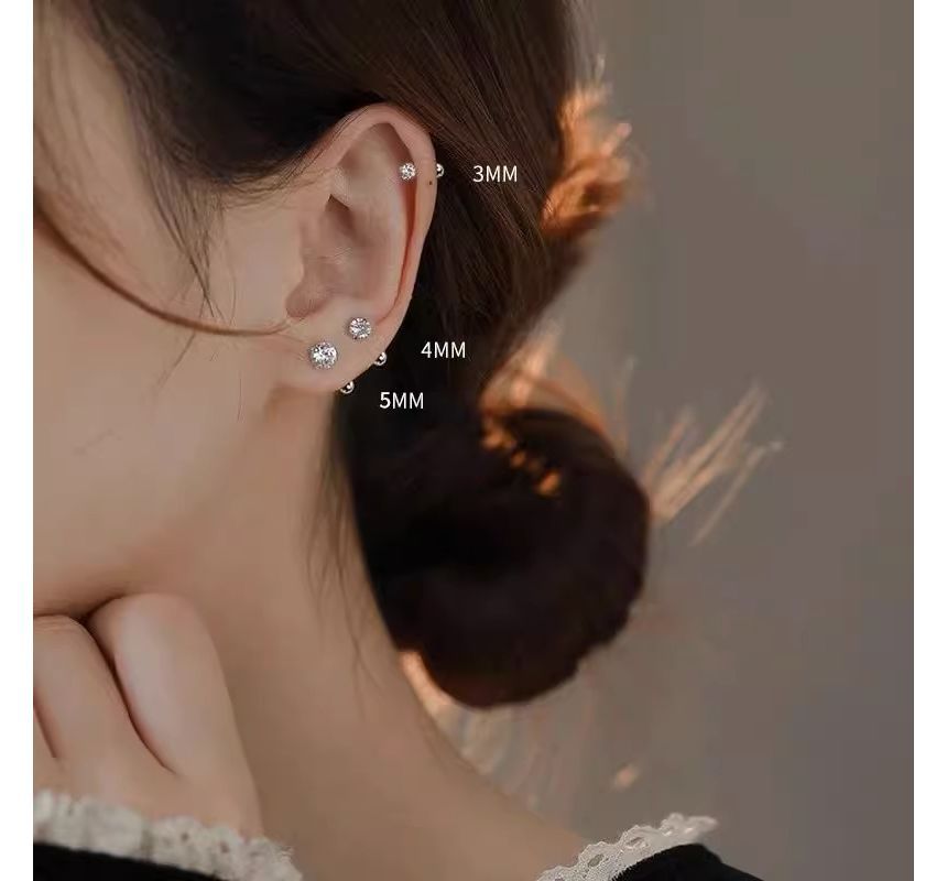 Designs) Sterling Barbell Rhinestone (Various Earring Silver