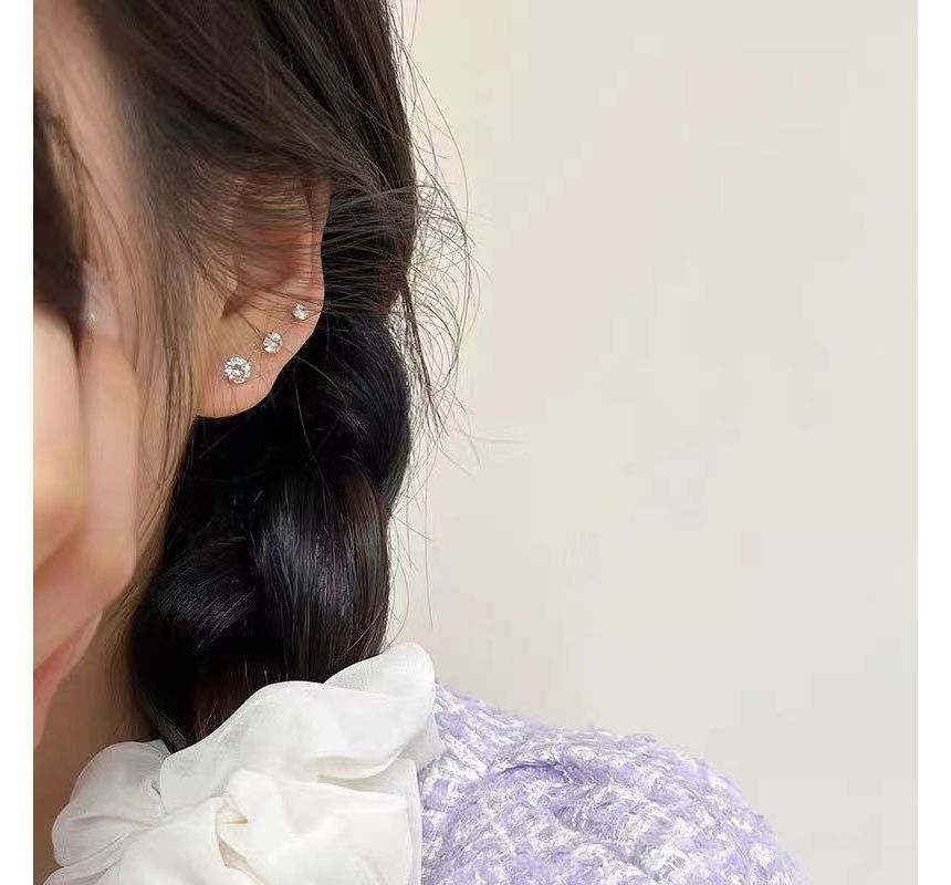 Designs) Sterling Barbell Rhinestone (Various Earring Silver