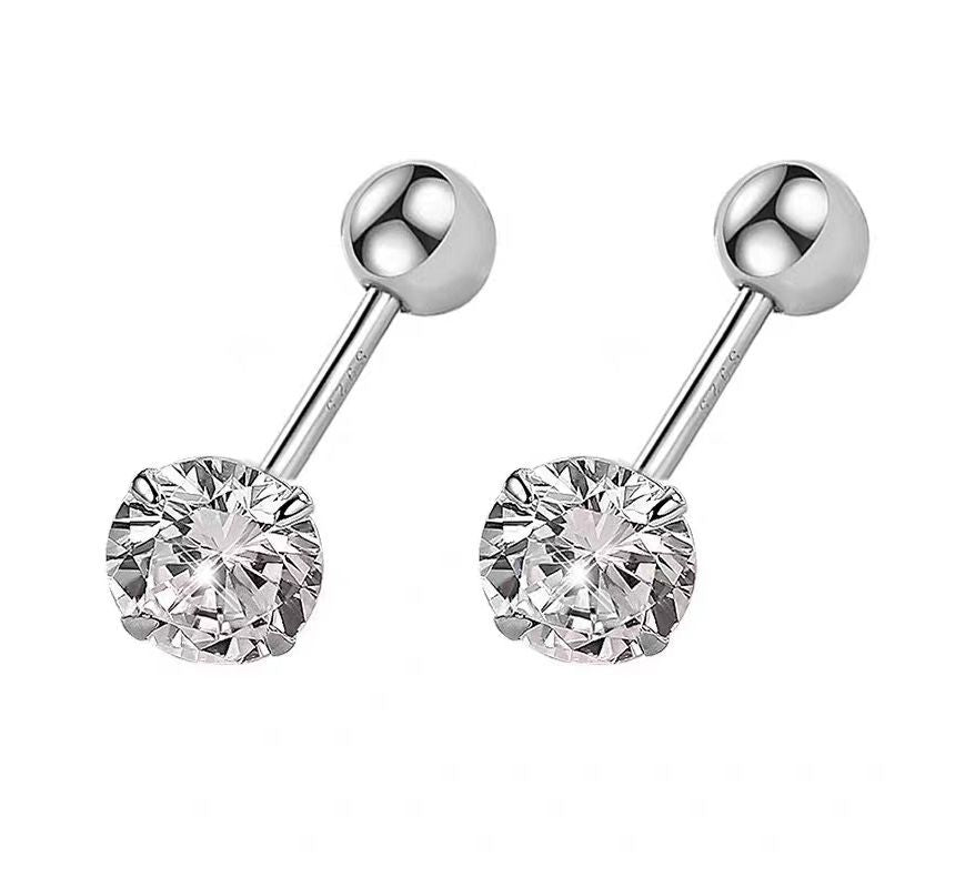 Designs) Sterling Barbell Rhinestone (Various Earring Silver