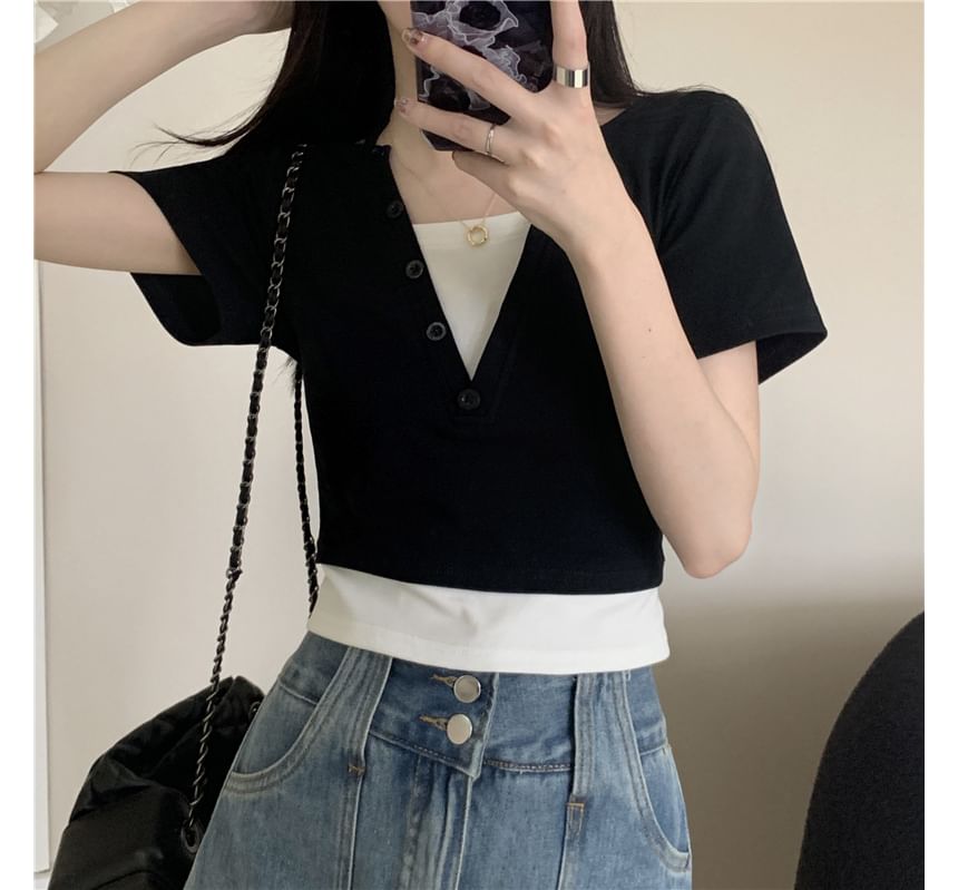 Two-Piece Halter Short-Sleeve Mock Top