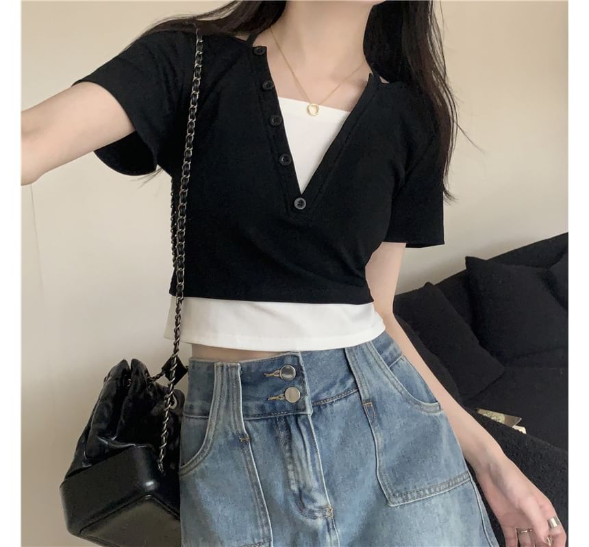 Two-Piece Halter Short-Sleeve Mock Top