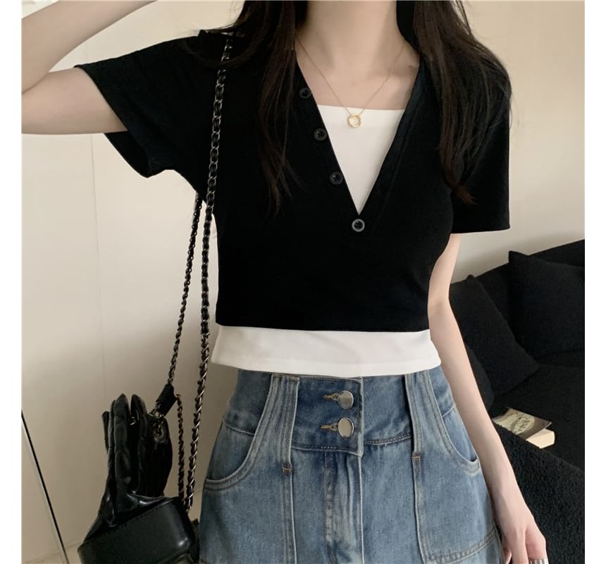 Two-Piece Halter Short-Sleeve Mock Top