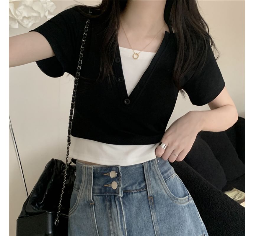 Two-Piece Halter Short-Sleeve Mock Top