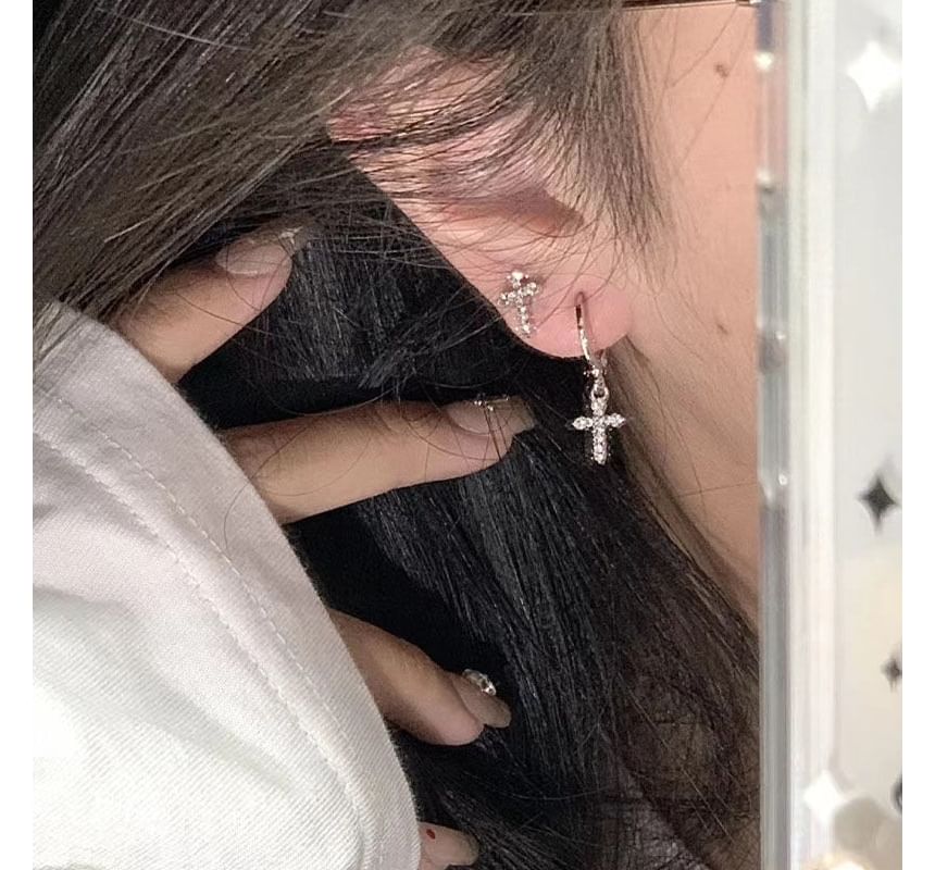 Alloy Drop Asymmetrical Earring Cross Rhinestone