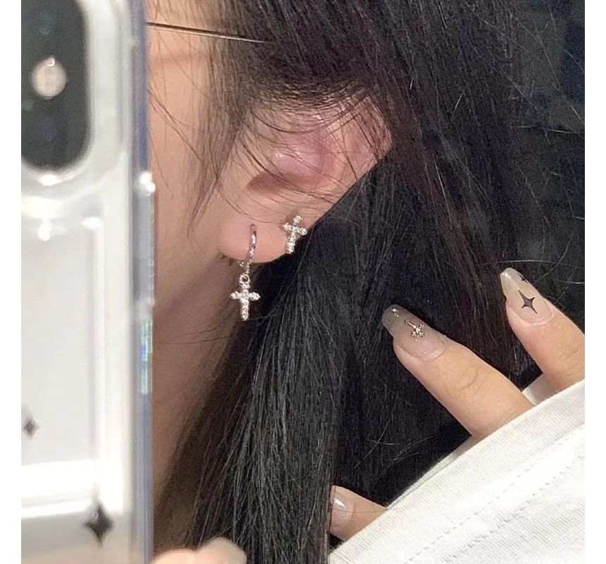Alloy Drop Asymmetrical Earring Cross Rhinestone