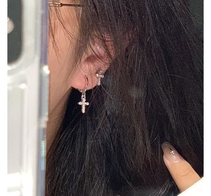 Alloy Drop Asymmetrical Earring Cross Rhinestone