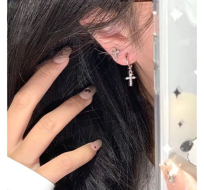 Alloy Drop Asymmetrical Earring Cross Rhinestone