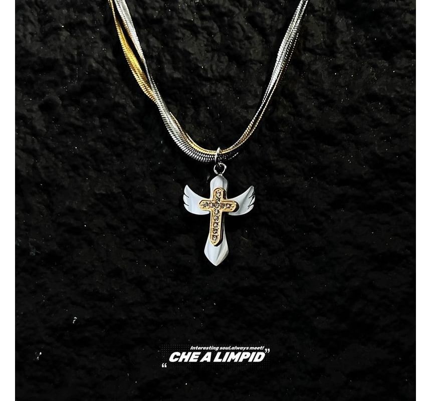 Alloy Layered Pendant Necklace Cross