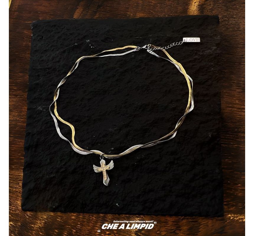 Alloy Layered Pendant Necklace Cross