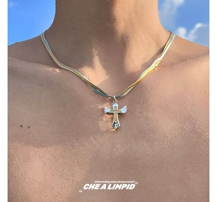 Alloy Layered Pendant Necklace Cross