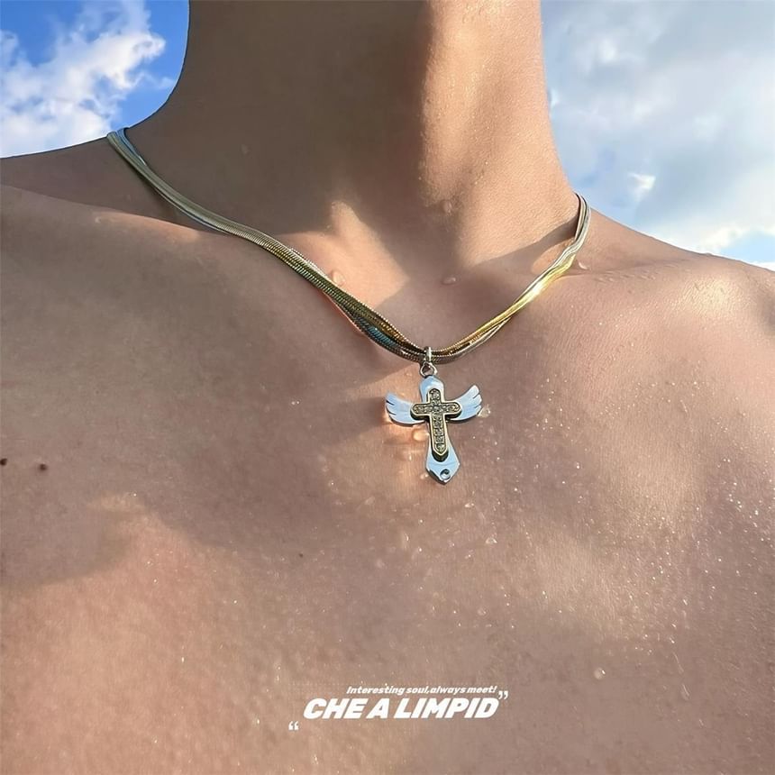 Alloy Layered Pendant Necklace Cross