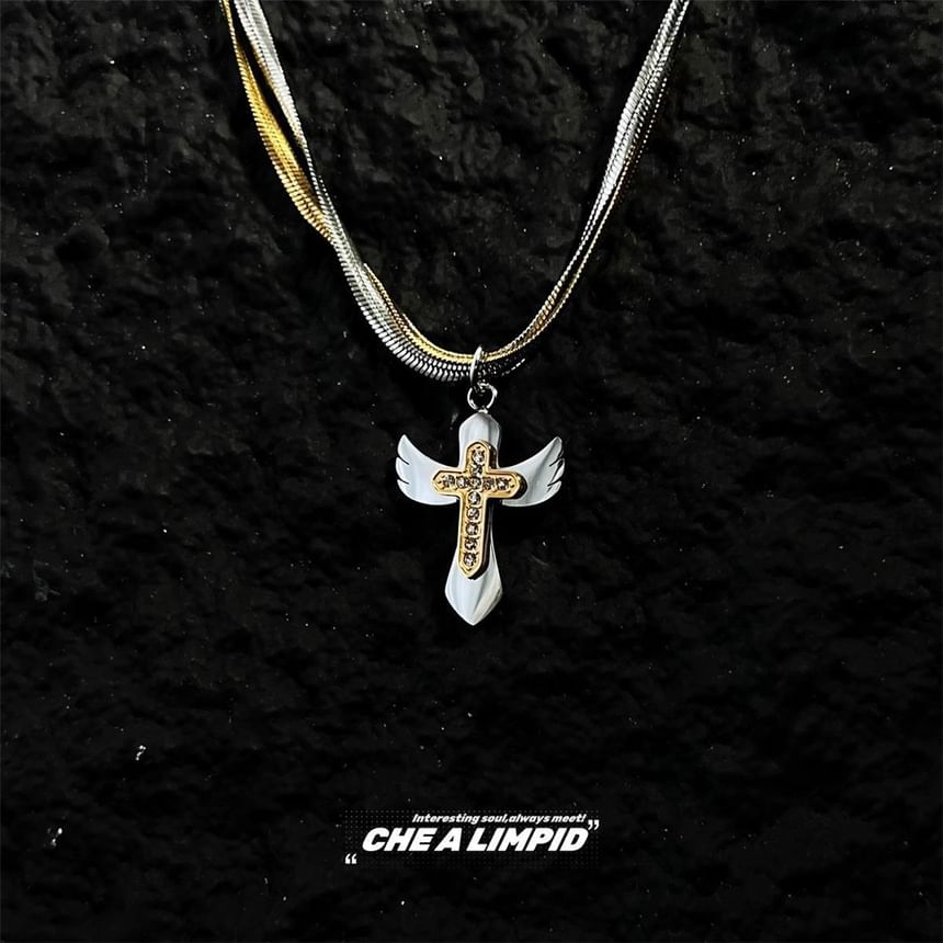 Alloy Layered Pendant Necklace Cross