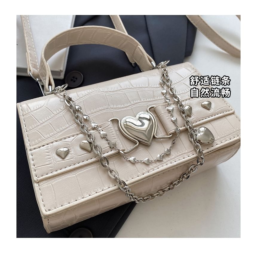 Buckled Flap Croc Crossbody Bag Heart Grain