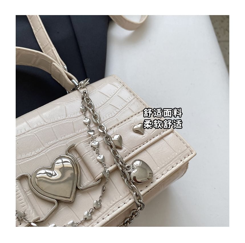 Buckled Flap Croc Crossbody Bag Heart Grain