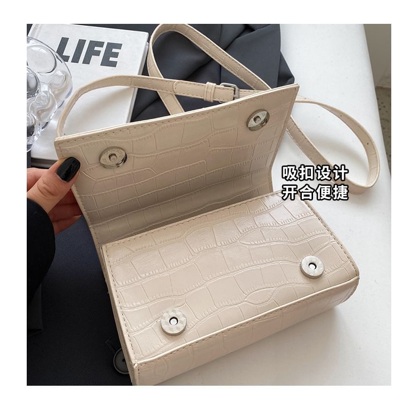 Buckled Flap Croc Crossbody Bag Heart Grain