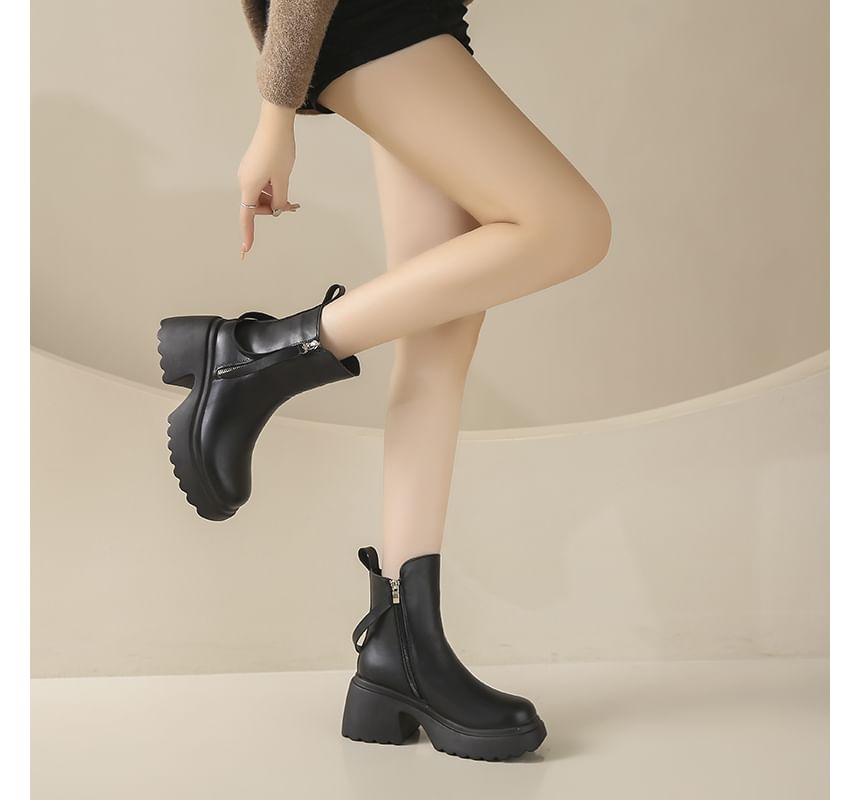 Boots Platform Faux Heel Chunky Leather Short
