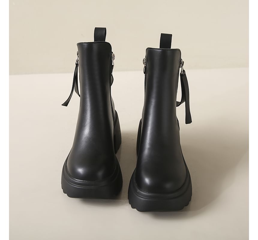 Boots Platform Faux Heel Chunky Leather Short