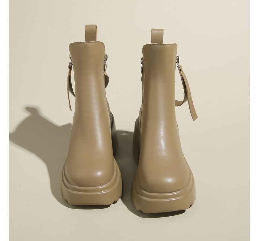 Boots Platform Faux Heel Chunky Leather Short