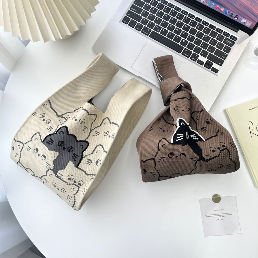 Cat Knit Bag Print Tote
