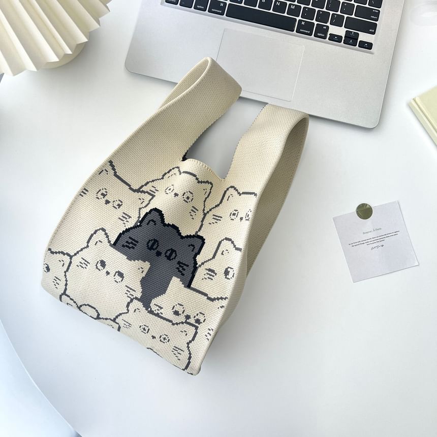 Cat Knit Bag Print Tote
