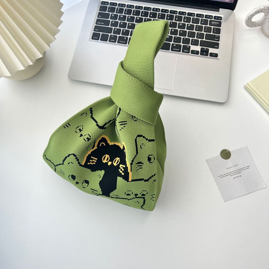 Cat Knit Bag Print Tote