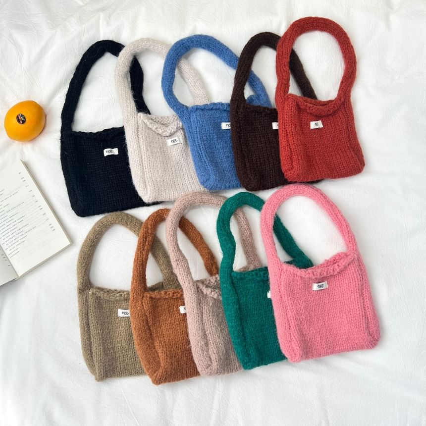 Shoulder Applique Label Plain Knit Bag