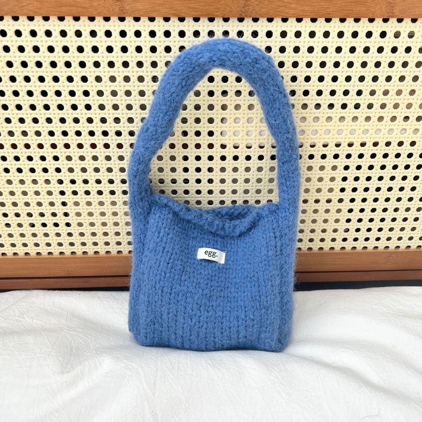 Shoulder Applique Label Plain Knit Bag
