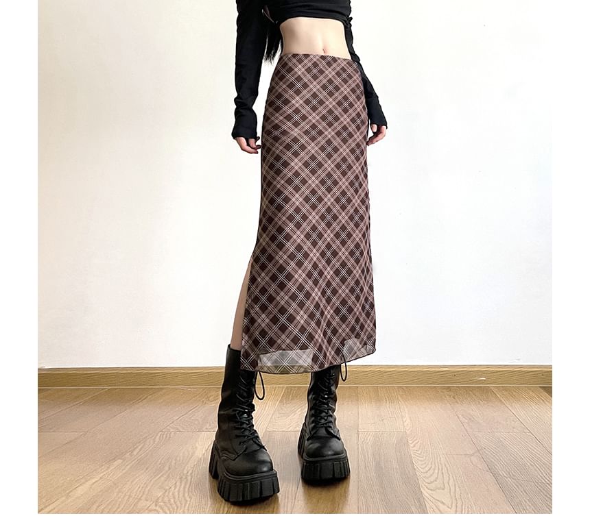 Skirt Waist Mid Midi A-Line Plaid
