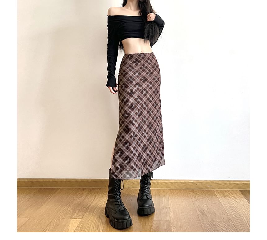 Skirt Waist Mid Midi A-Line Plaid