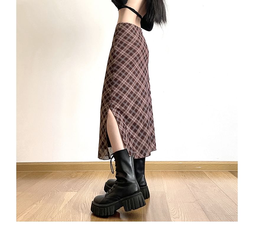 Skirt Waist Mid Midi A-Line Plaid