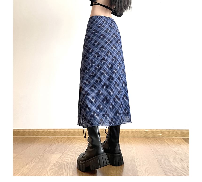 Skirt Waist Mid Midi A-Line Plaid
