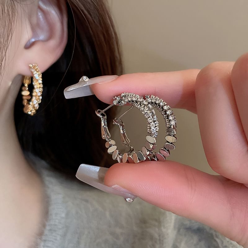 Alloy Earring Rhinestone Hoop