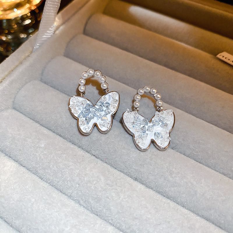 Designs) Earring Faux Bow / (Various Pearl Floral Alloy