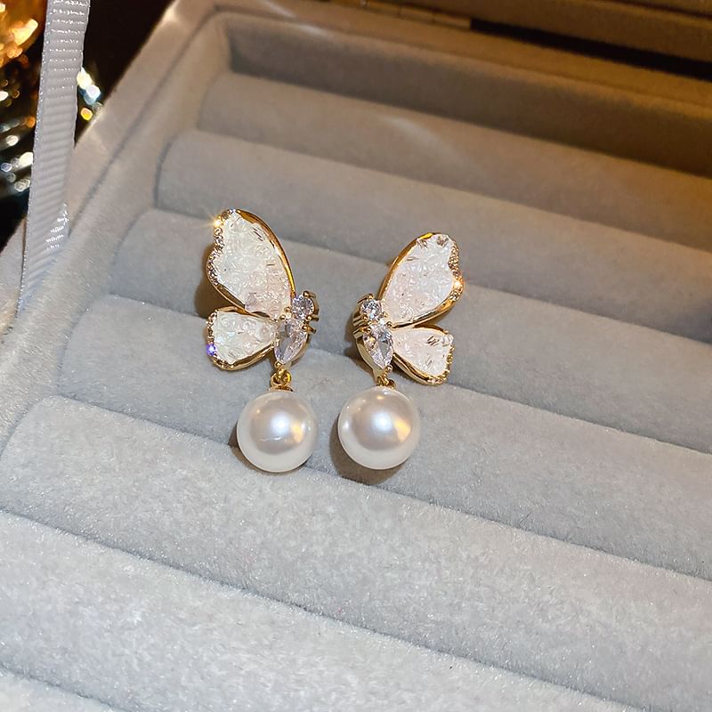 Designs) Earring Faux Bow / (Various Pearl Floral Alloy