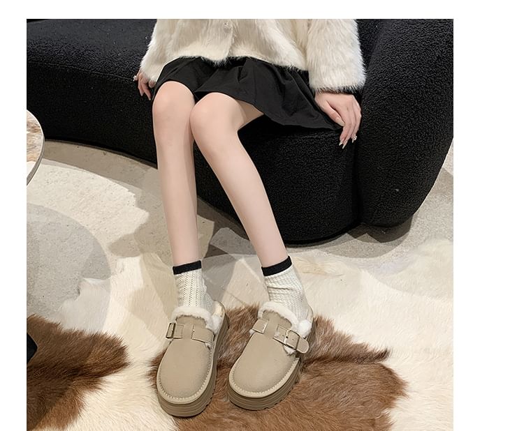 Platform Buckled Mules Fleece-Lined