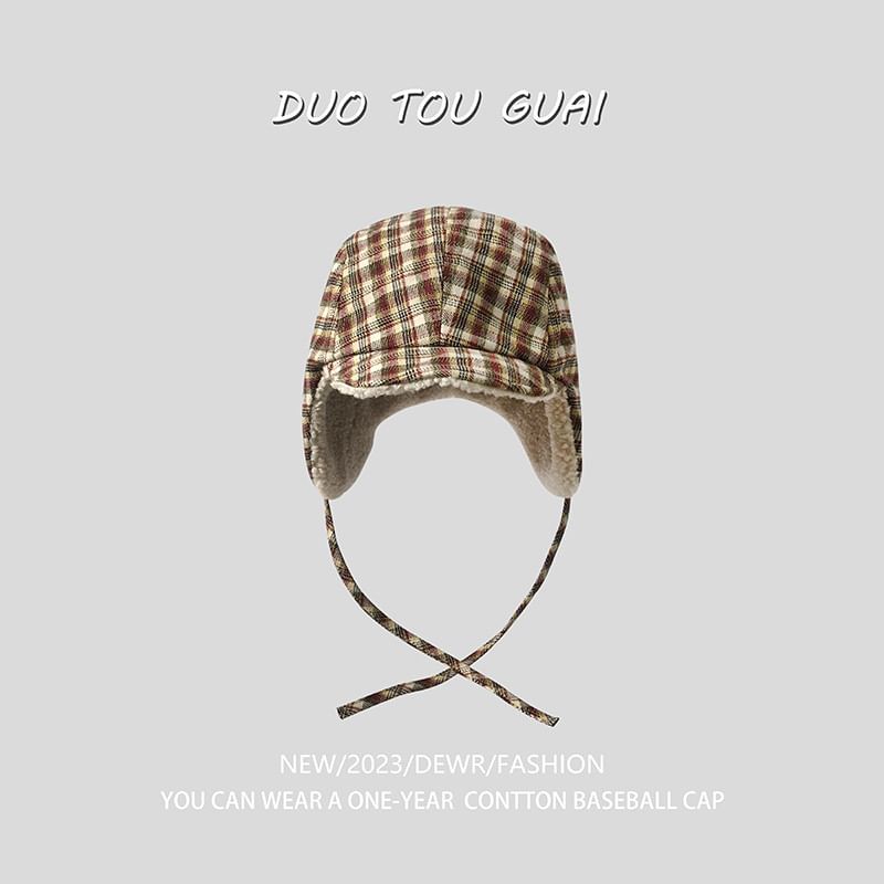 Plaid Trapper Fleece Lined Hat