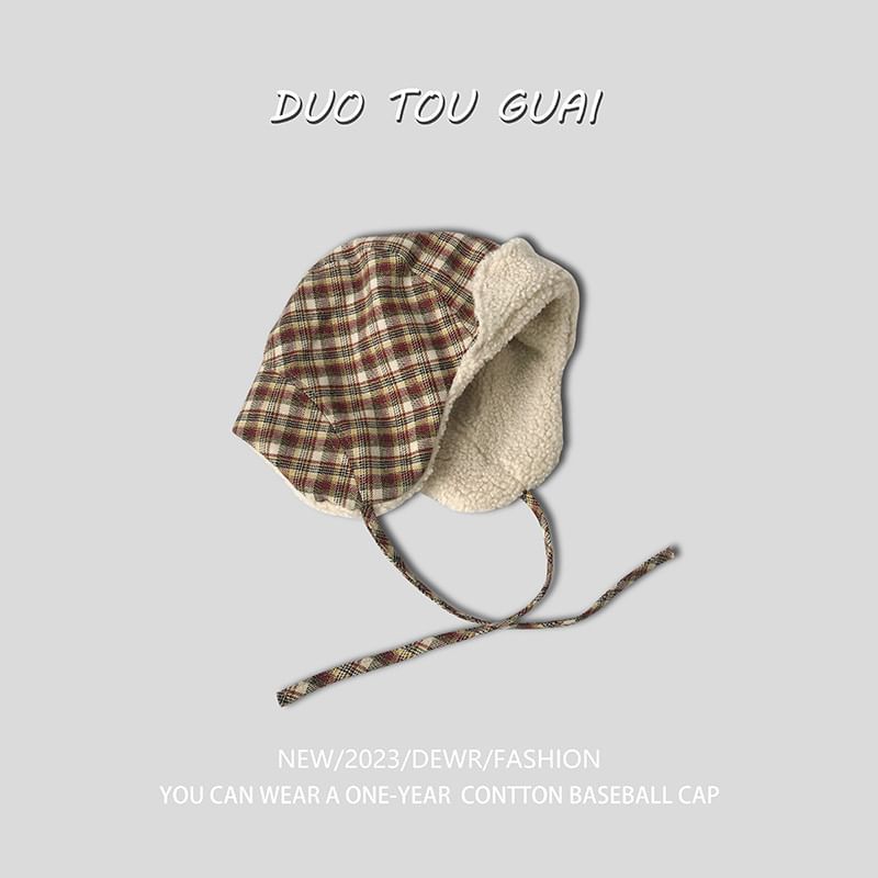 Plaid Trapper Fleece Lined Hat