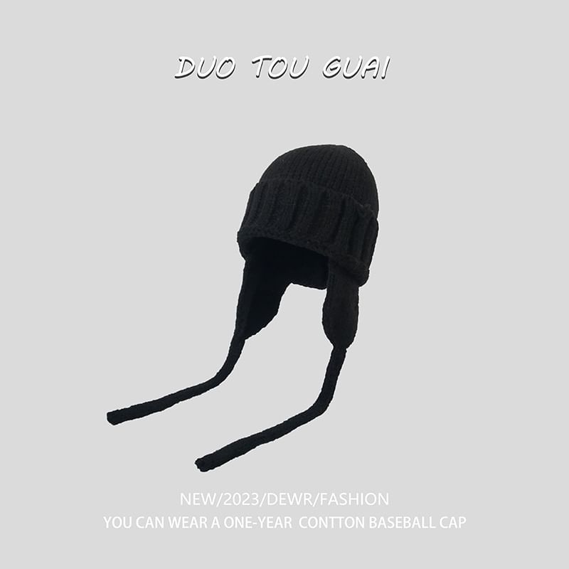 Plain Ear Flap Beanie with Knit
