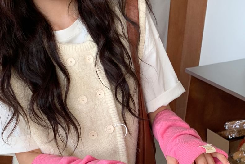 Long Fingerless Knit Gloves Plain