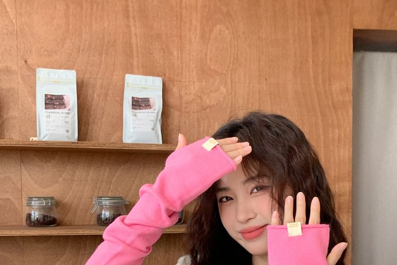 Long Fingerless Knit Gloves Plain