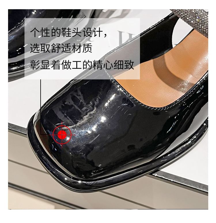 Square Pumps Slingback Rhinestone Mary Block Jane Heel Toe
