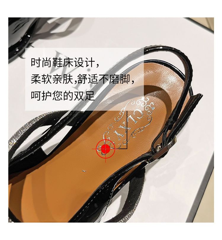 Square Pumps Slingback Rhinestone Mary Block Jane Heel Toe