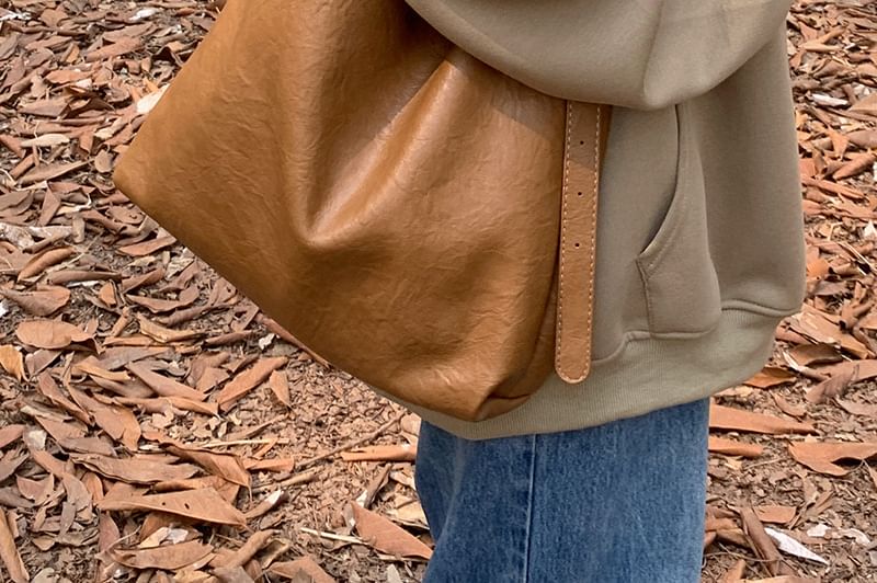 Leather Bucket Crossbody Plain Faux Bag