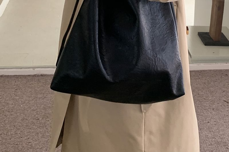 Leather Bucket Crossbody Plain Faux Bag