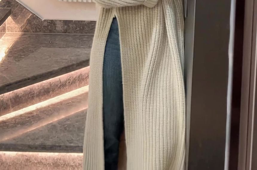 Neck Sweater Crew Slit Midi Dress Plain